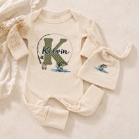 Personalized Fishing Baby Bodysuit & Hat Set with Custom Name, Soft Cotton Outfit for Baby Boys, Perfect for Newborn Gifts & Milestone Photos