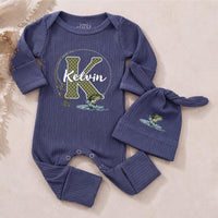 Personalized Fishing Baby Bodysuit & Hat Set with Custom Name, Soft Cotton Outfit for Baby Boys, Perfect for Newborn Gifts & Milestone Photos