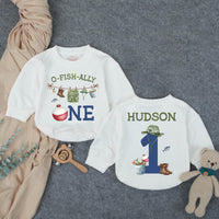 Custom Fishing Theme First Birthday Romper for Baby, O-Fish-Ally One Design, Soft Cotton Long Sleeve Outfit, Perfect for Milestone Photos