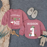 Custom Fishing Theme First Birthday Romper for Baby, O-Fish-Ally One Design, Soft Cotton Long Sleeve Outfit, Perfect for Milestone Photos