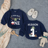 Custom Fishing Theme First Birthday Romper for Baby, O-Fish-Ally One Design, Soft Cotton Long Sleeve Outfit, Perfect for Milestone Photos