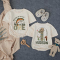 Personalized Fishing First Birthday Shirt for Baby Boy, Rustic Outdoor Theme Romper with Leaping Trout, Name and Age Custom Outfit Gift