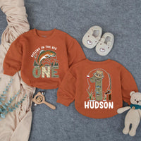 Personalized Fishing First Birthday Shirt for Baby Boy, Rustic Outdoor Theme Romper with Leaping Trout, Name and Age Custom Outfit Gift