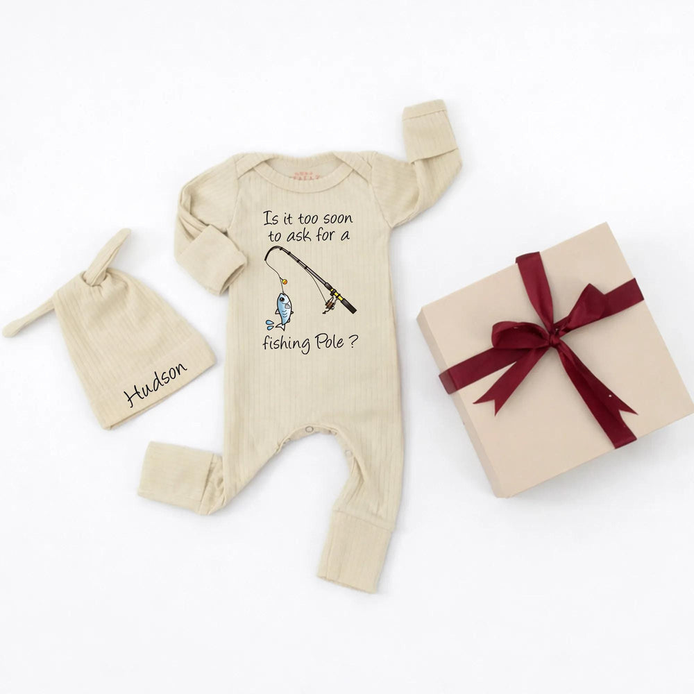 Personalized Fishing Pole Baby Bodysuit with Name, Whimsical Angler Infant Outfit for Boys, Cute Newborn Apparel Ideal for Gifts
