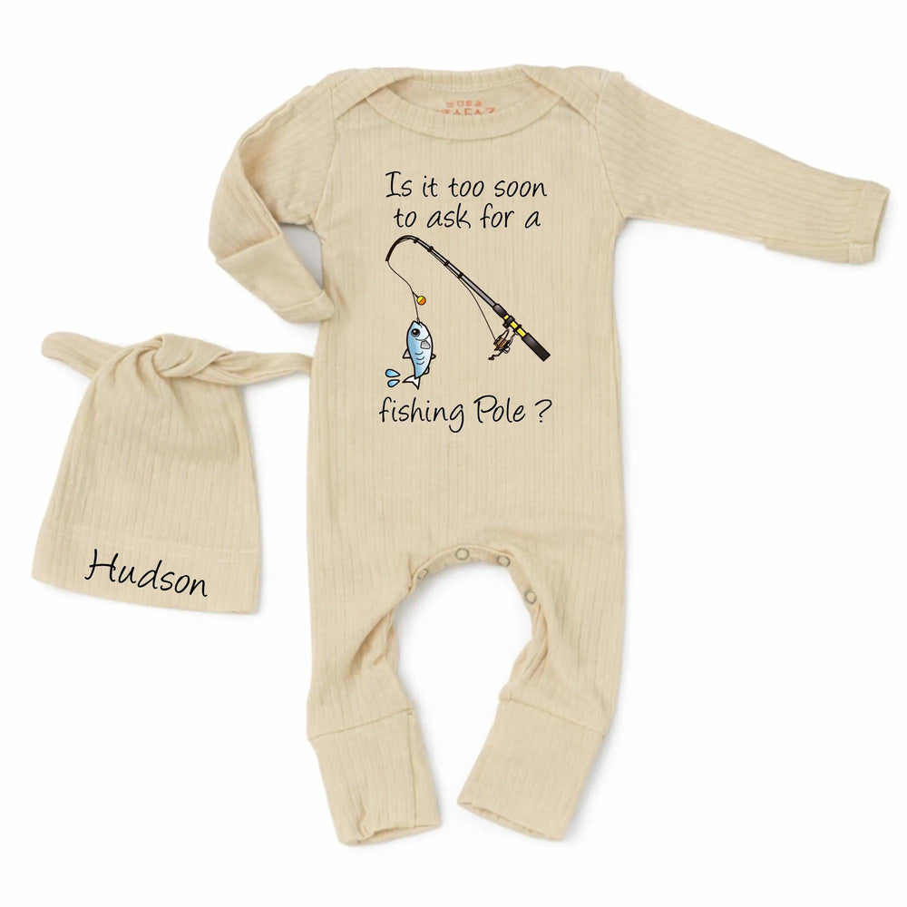 Personalized Fishing Pole Baby Bodysuit with Name, Whimsical Angler Infant Outfit for Boys, Cute Newborn Apparel Ideal for Gifts