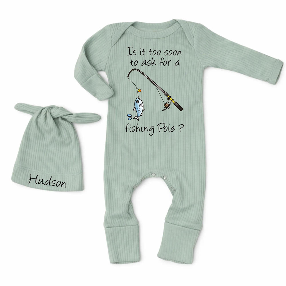 Personalized Fishing Pole Baby Bodysuit with Name, Whimsical Angler Infant Outfit for Boys, Cute Newborn Apparel Ideal for Gifts