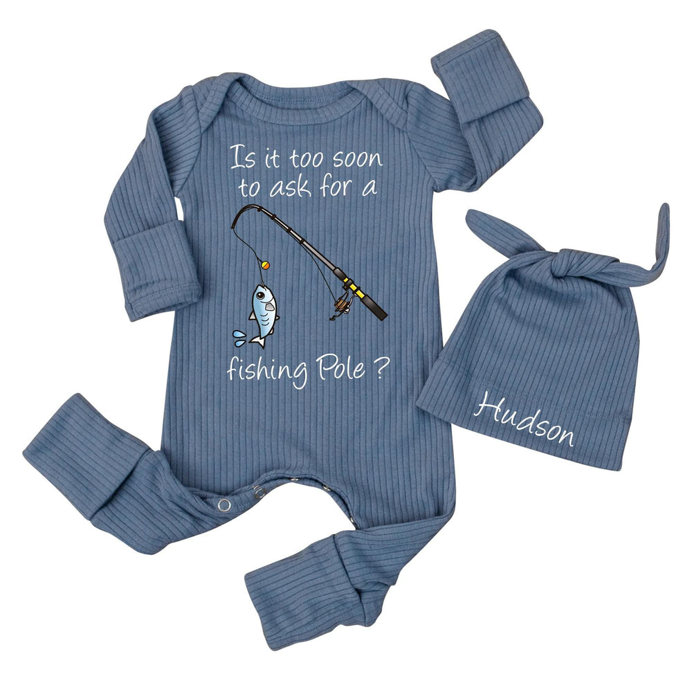 Personalized Fishing Pole Baby Bodysuit with Name, Whimsical Angler Infant Outfit for Boys, Cute Newborn Apparel Ideal for Gifts