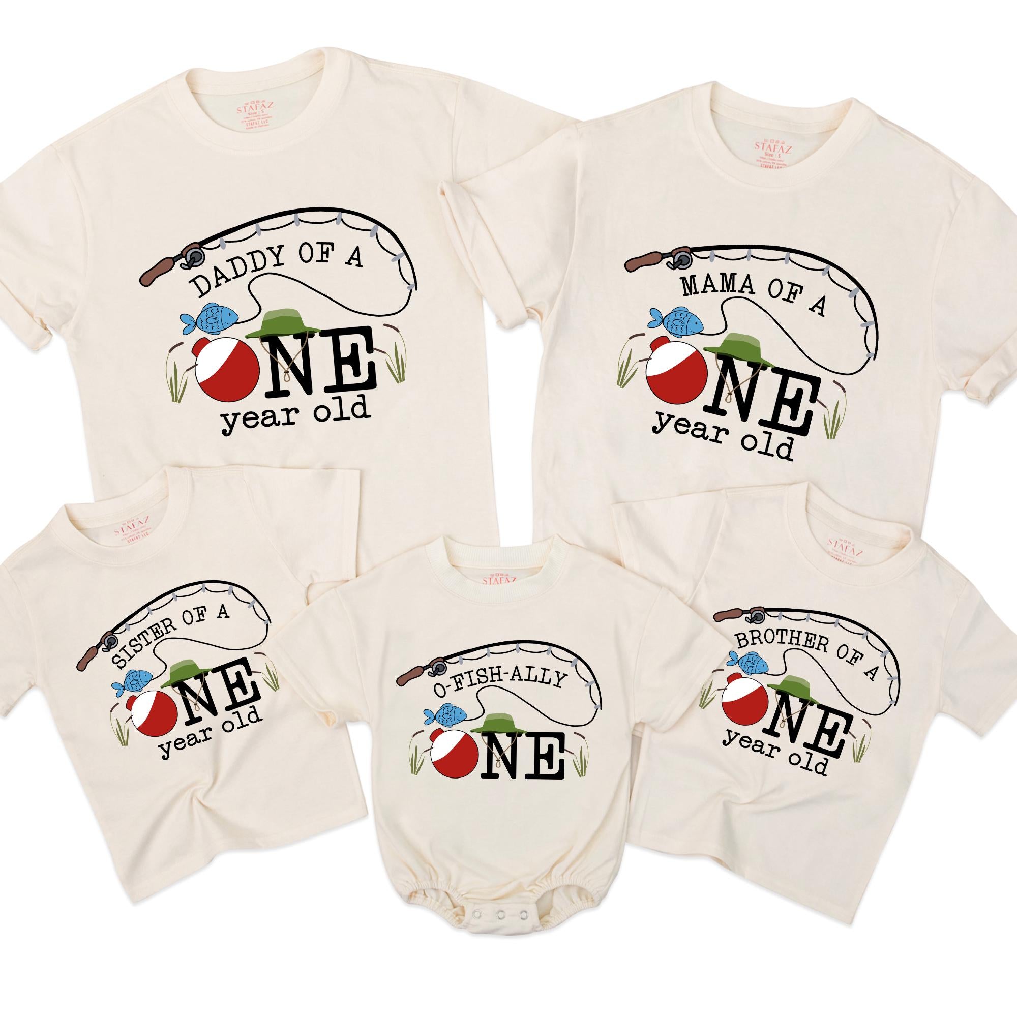 Personalized Fishing Themed Family Matching Shirts for 1st Birthday, O-fish-ally One Year Old Outfit, Custom Toddler Party Cotton Gift