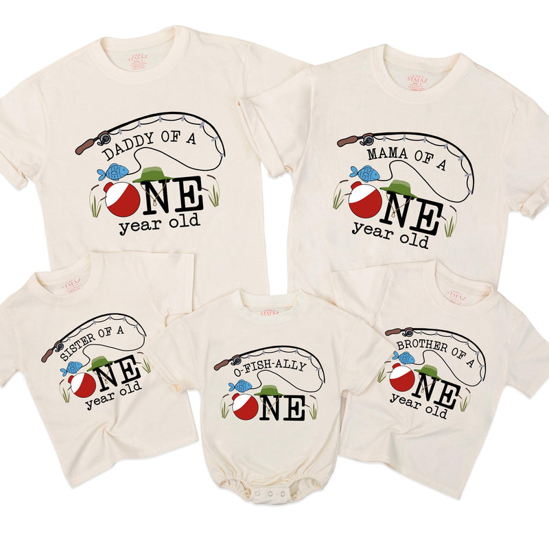 Personalized Fishing Themed Family Matching Shirts for 1st Birthday, O-fish-ally One Year Old Outfit, Custom Toddler Party Cotton Gift