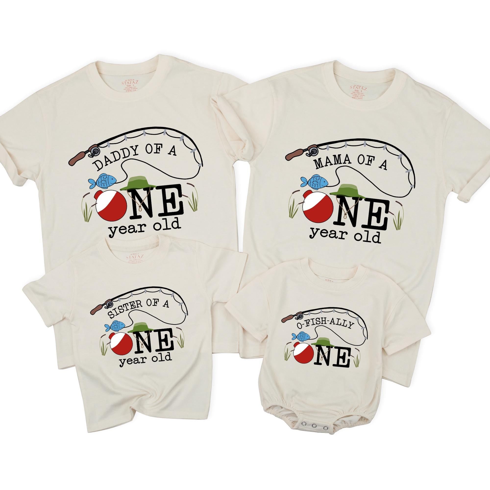 Personalized Fishing Themed Family Matching Shirts for 1st Birthday, O-fish-ally One Year Old Outfit, Custom Toddler Party Cotton Gift