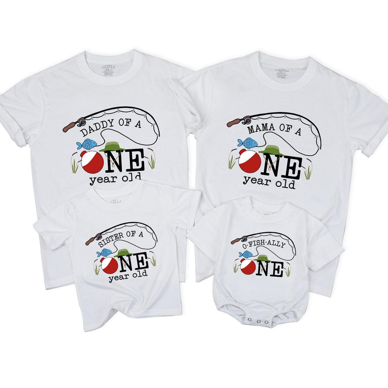Personalized Fishing Themed Family Matching Shirts for 1st Birthday, O-fish-ally One Year Old Outfit, Custom Toddler Party Cotton Gift