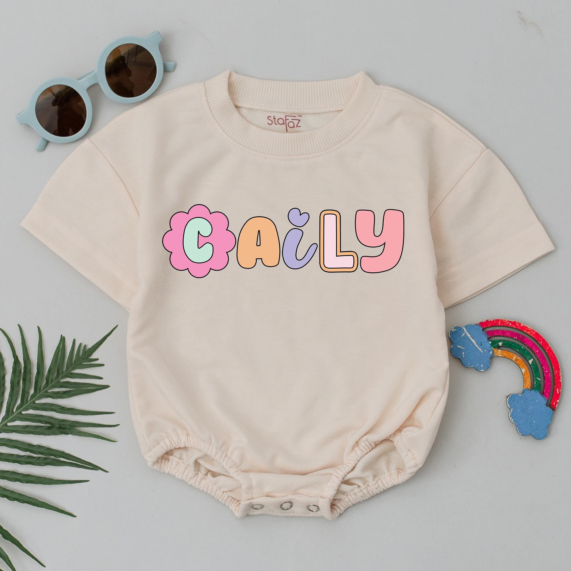 Personalized Floral Baby Romper with Caily Name Pastel Colors Summer Outfit for Girls Birthday Gift Soft Cotton Bodysuit Baby Shower
