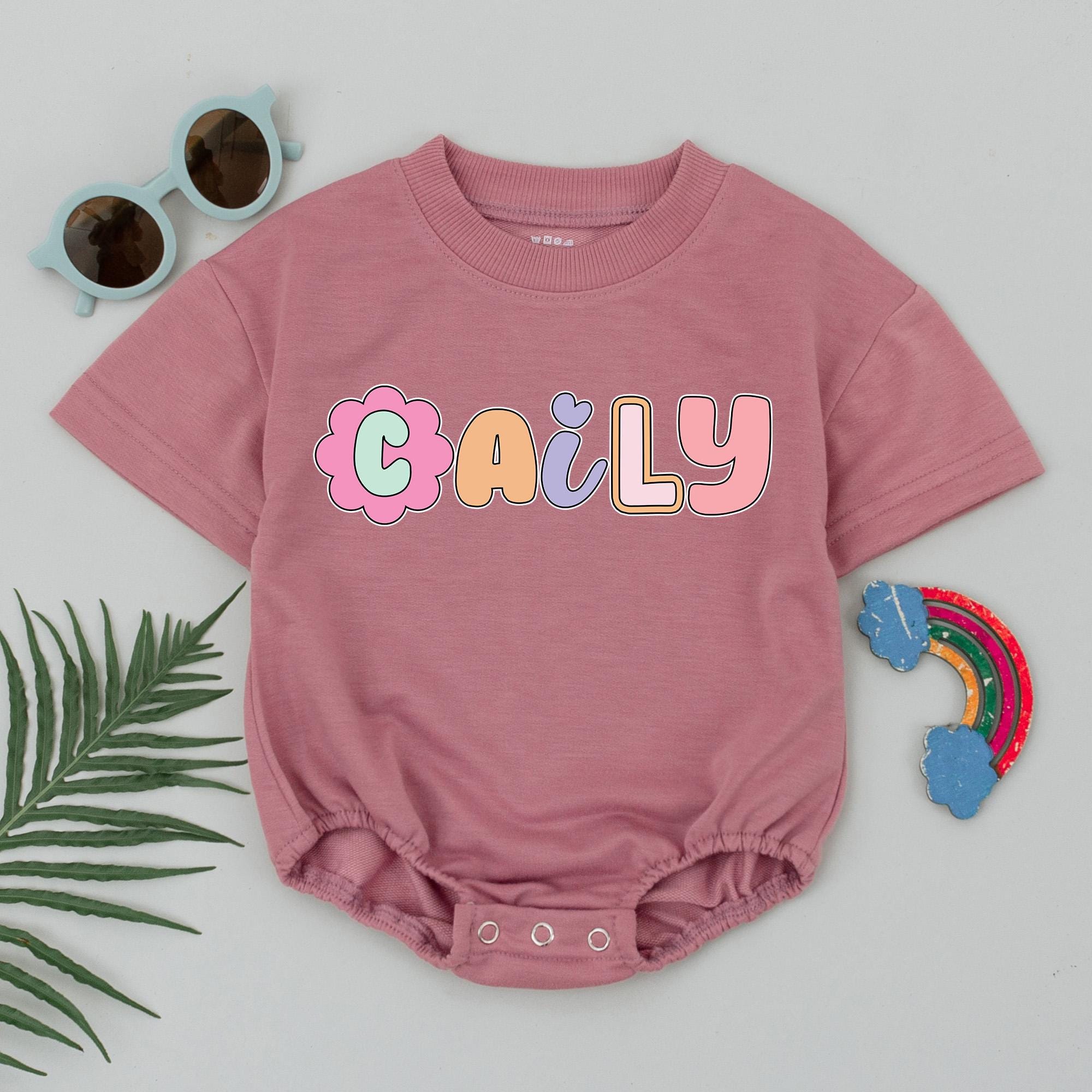 Personalized Floral Baby Romper with Caily Name Pastel Colors Summer Outfit for Girls Birthday Gift Soft Cotton Bodysuit Baby Shower