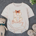 Personalized Floral Initial Baby Girl Bubble Romper with Butterfly Design, Soft Cotton Bodysuit, Boho Chic Outfit for Ages 0-24M