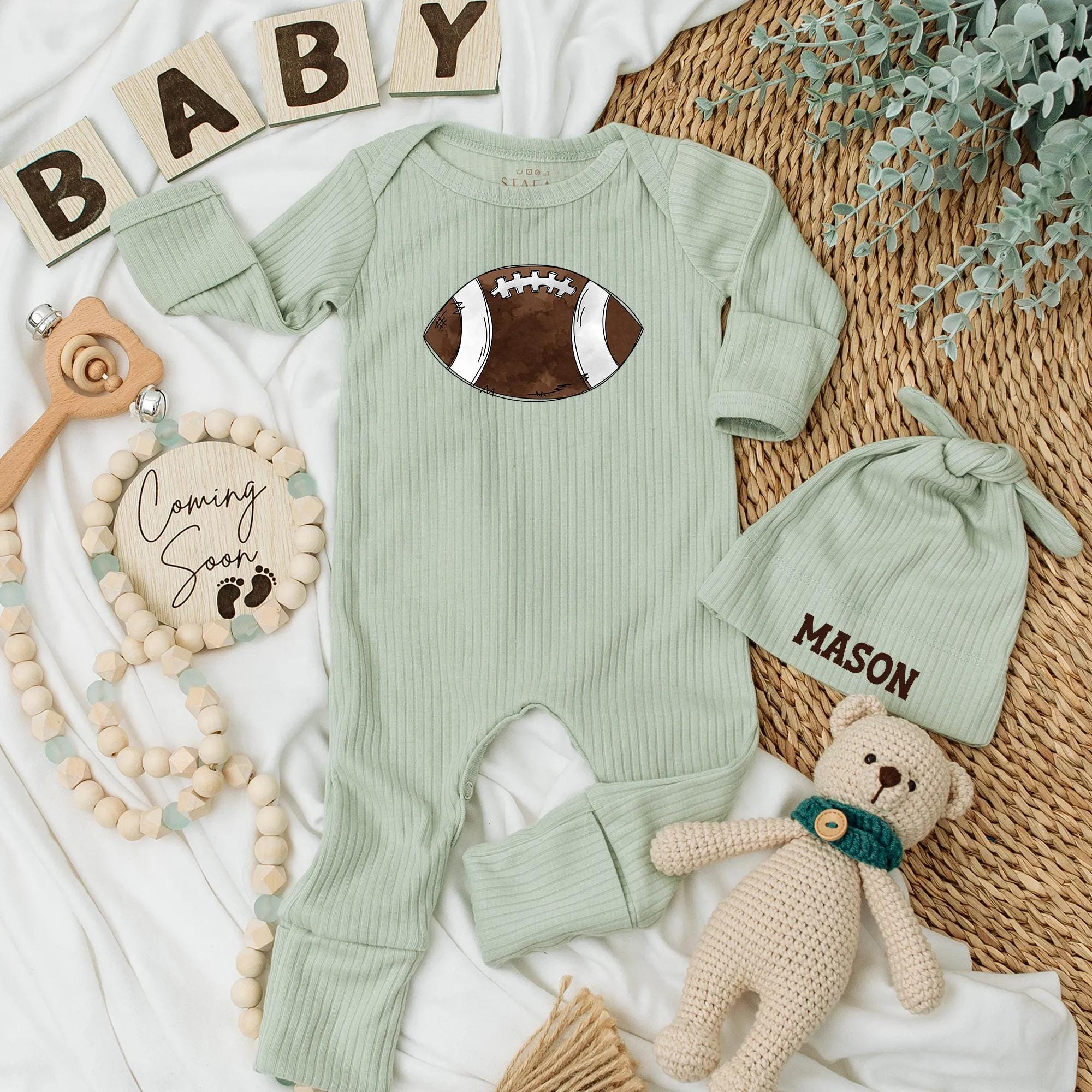 Personalized Football Baby Bodysuit Custom Game Day Outfit Newborn My First Season Soft Cotton Sports Design Baby Shower Gift
