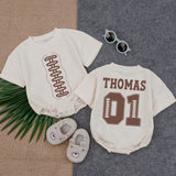 Personalized Football Baby Romper with Name Thomas 01 Fall Cotton Outfit Sports Infant Gameday Bodysuit Cute Toddler Gift