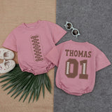 Personalized Football Baby Romper with Name Thomas 01 Fall Cotton Outfit Sports Infant Gameday Bodysuit Cute Toddler Gift