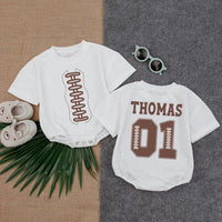 Personalized Football Baby Romper with Name Thomas 01 Fall Cotton Outfit Sports Infant Gameday Bodysuit Cute Toddler Gift