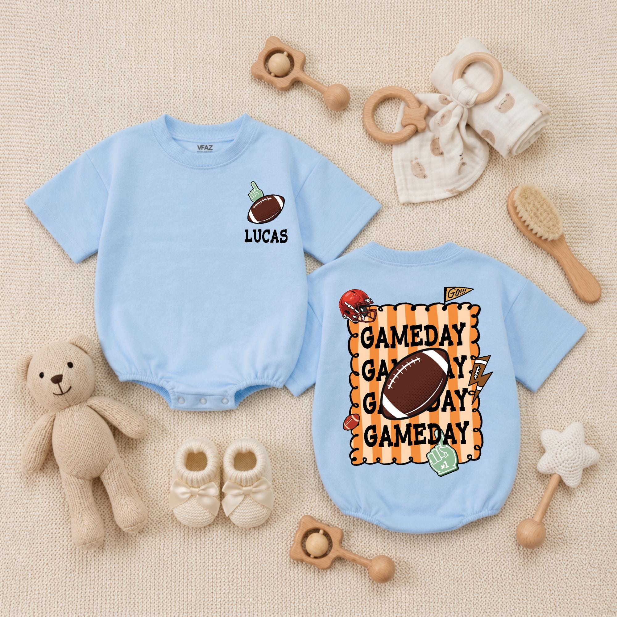 Personalized Football Baby Romper with Retro Gameday Design, Custom Infant Bodysuit for Boys, Soft Cotton Gift for Football Baby Shower