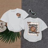 Personalized Football Bow Baby Romper Gameday Outfit Cute Custom Name Design Soft Cotton Newborn Toddler Clothes Brown Orange Pattern