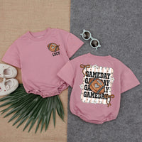 Personalized Football Bow Baby Romper Gameday Outfit Cute Custom Name Design Soft Cotton Newborn Toddler Clothes Brown Orange Pattern