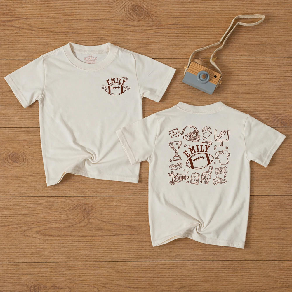 Personalized Football Doodle Baby Romper with Custom Name Emily Sketch Art Design for Boys or Girls, Soft Cotton Playful Toddler Outfit