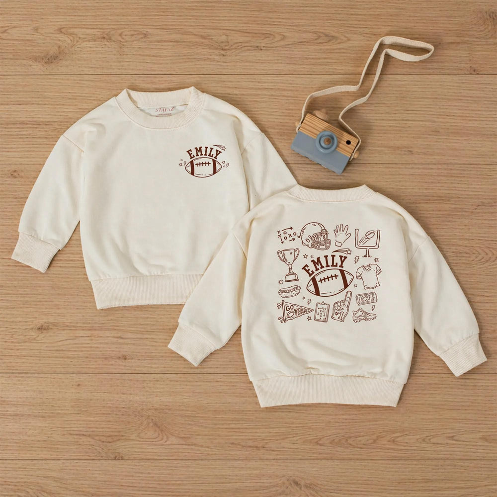 Personalized Football Doodle Baby Romper with Custom Name Emily Sketch Art Design for Boys or Girls, Soft Cotton Playful Toddler Outfit