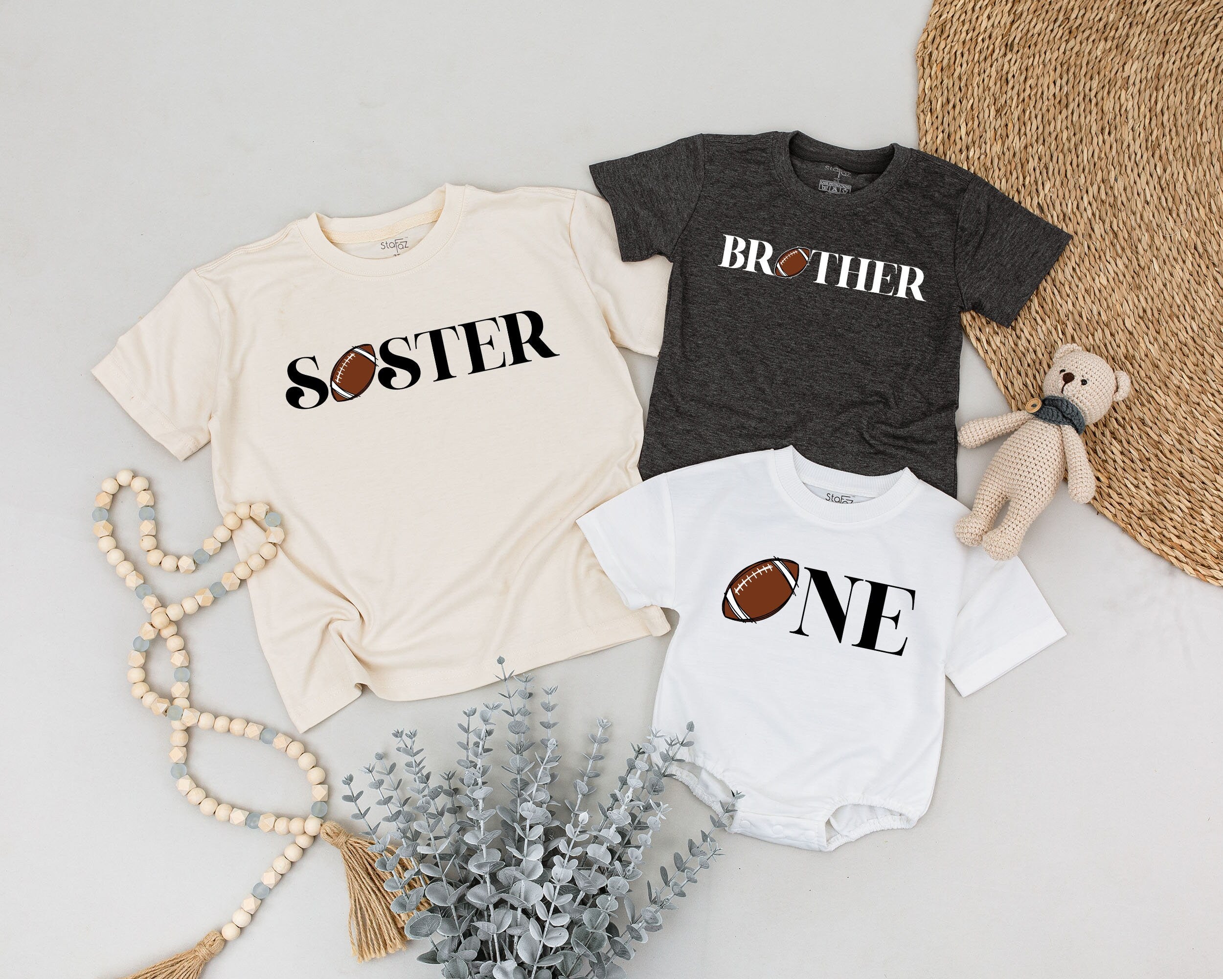 Personalized Football Family Shirts Matching Dad Mom Baby Outfit Birthday Celebration Modern Sports Design Comfortable Cotton Tee