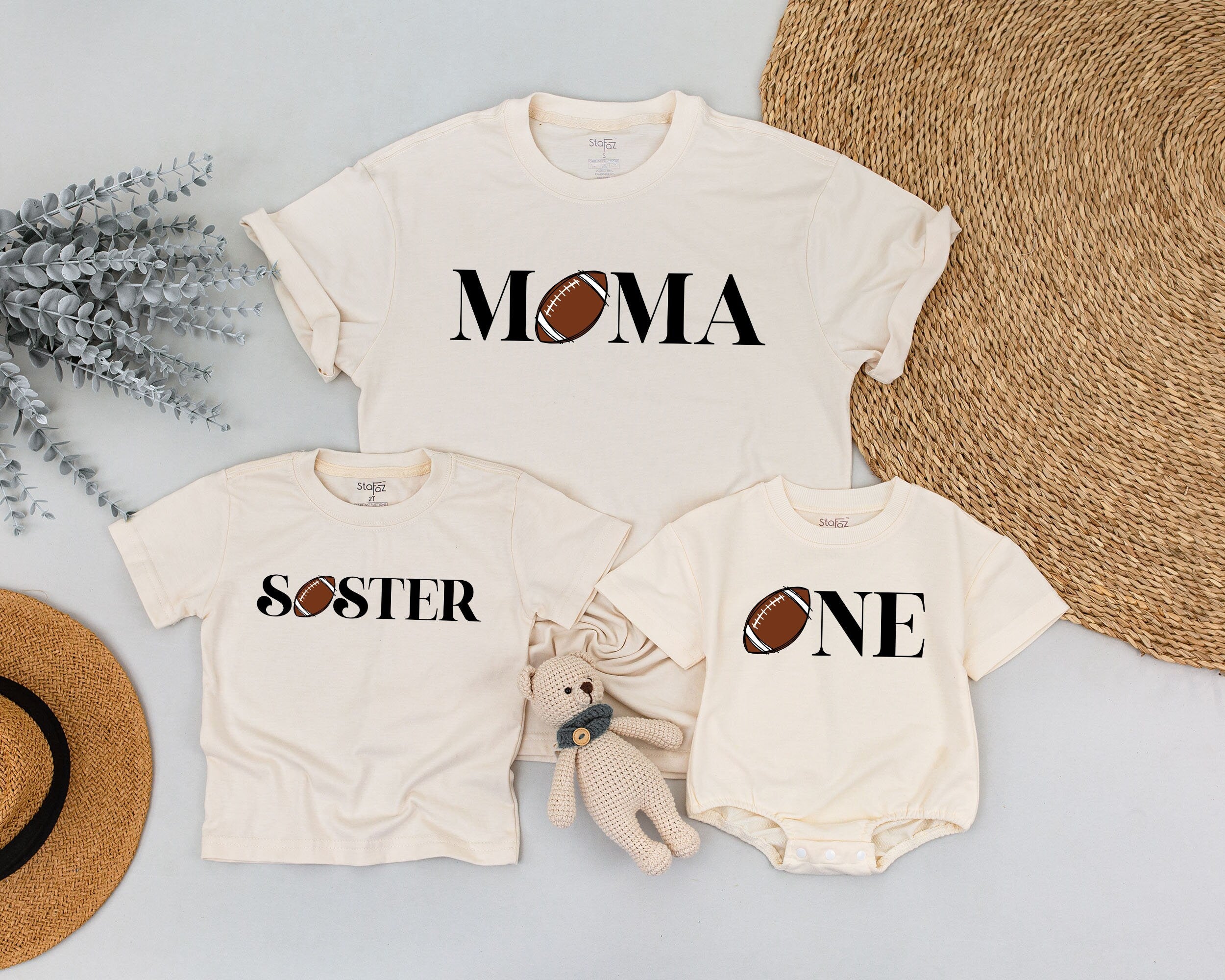 Personalized Football Family Shirts Matching Dad Mom Baby Outfit Birthday Celebration Modern Sports Design Comfortable Cotton Tee