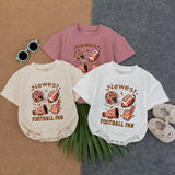 Personalized Football Fan Baby Romper Custom Name Number Sporty Outfit Infant Birthday Gift Brown Orange Design