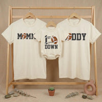 Personalized Football First Birthday Outfit for Baby and Matching Family Shirts, Custom Name Romper and Tees, Soft Cotton Party Wear