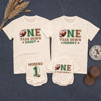 Personalized Football First Birthday Outfit Baby Romper Matching Family Shirts Custom 1 Year Down Design Toddler Cake Smash Party Clothes