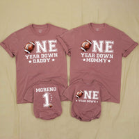 Personalized Football First Birthday Outfit Baby Romper Matching Family Shirts Custom 1 Year Down Design Toddler Cake Smash Party Clothes