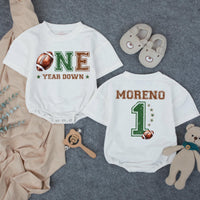 Personalized Football First Birthday Outfit Baby Romper Matching Family Shirts Custom 1 Year Down Design Toddler Cake Smash Party Clothes