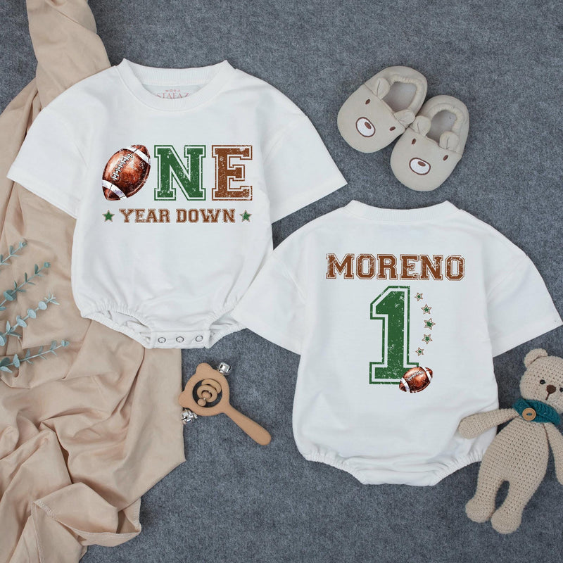 Personalized Football First Birthday Outfit Baby Romper Matching Family Shirts Custom 1 Year Down Design Toddler Cake Smash Party Clothes