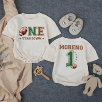 Personalized Football First Birthday Outfit Baby Romper Matching Family Shirts Custom 1 Year Down Design Toddler Cake Smash Party Clothes
