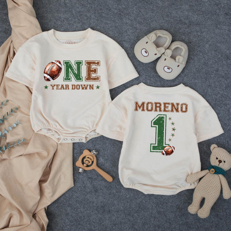 Personalized Football First Birthday Outfit Baby Romper Matching Family Shirts Custom 1 Year Down Design Toddler Cake Smash Party Clothes