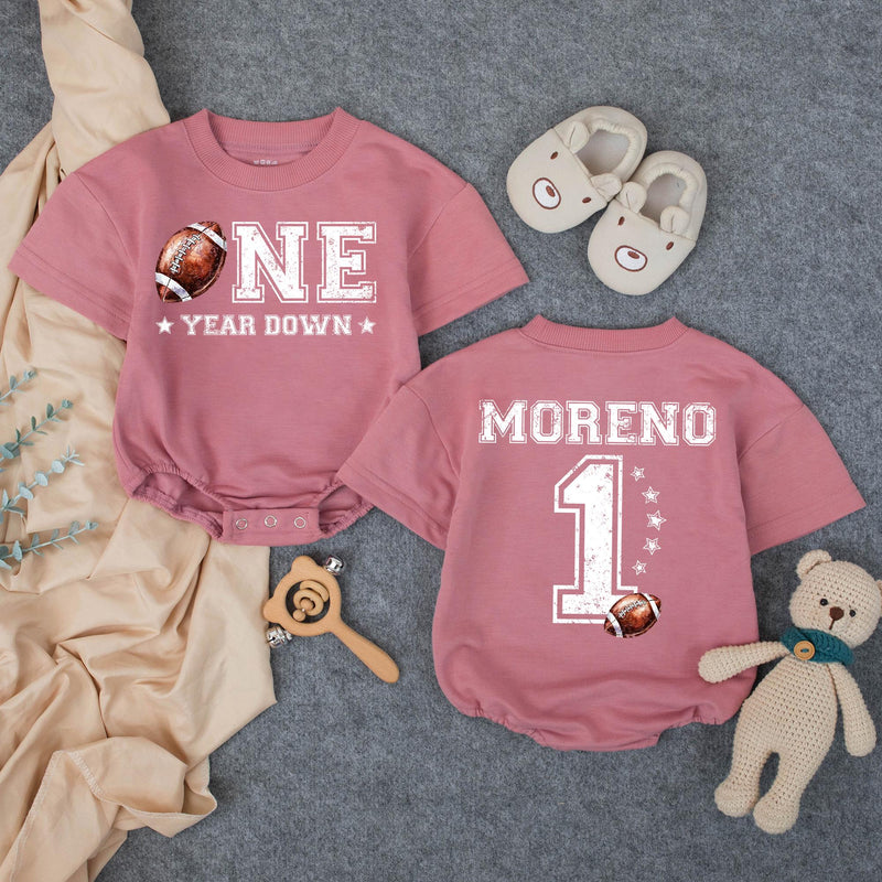 Personalized Football First Birthday Outfit Baby Romper Matching Family Shirts Custom 1 Year Down Design Toddler Cake Smash Party Clothes