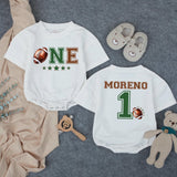 Personalized Football First Birthday Romper for Baby Boy - Custom ONE Design with Name - Soft Cotton Outfit for Milestone Celebration