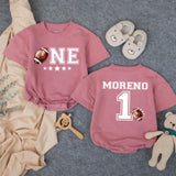 Personalized Football First Birthday Romper for Baby Boy - Custom ONE Design with Name - Soft Cotton Outfit for Milestone Celebration