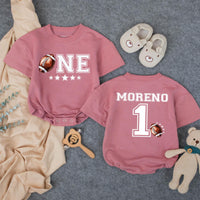Personalized Football First Birthday Romper for Baby Boy - Custom ONE Design with Name - Soft Cotton Outfit for Milestone Celebration