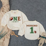 Personalized Football First Birthday Romper for Baby Boy - Custom ONE Design with Name - Soft Cotton Outfit for Milestone Celebration