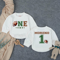 Personalized Football First Birthday Romper for Baby Boy - Custom ONE Design with Name - Soft Cotton Outfit for Milestone Celebration