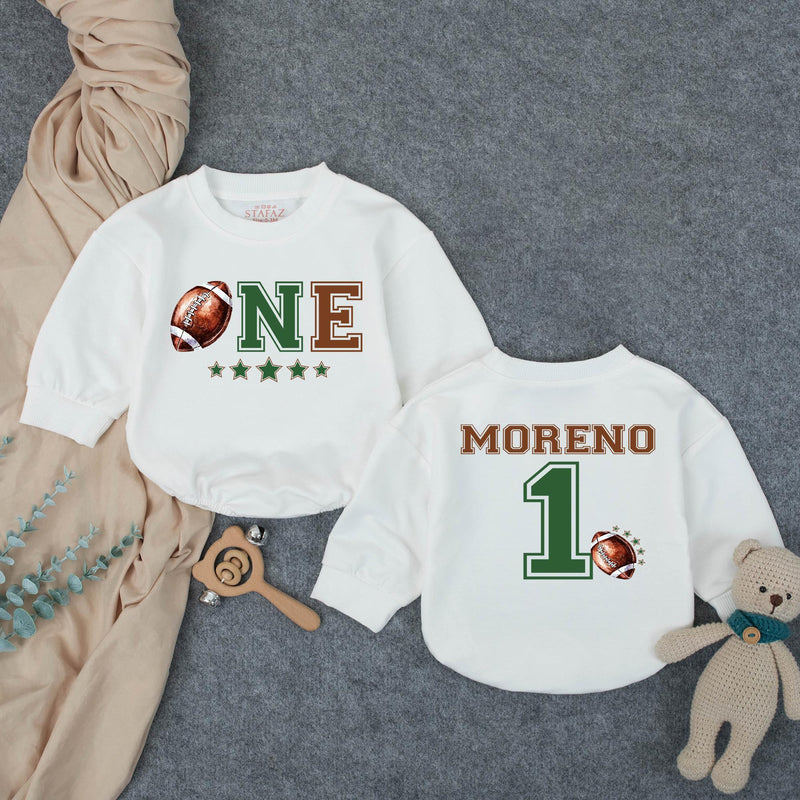 Personalized Football First Birthday Romper for Baby Boy - Custom ONE Design with Name - Soft Cotton Outfit for Milestone Celebration