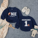 Personalized Football First Birthday Romper for Baby Boy - Custom ONE Design with Name - Soft Cotton Outfit for Milestone Celebration