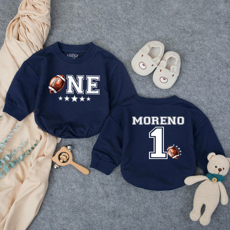 Personalized Football First Birthday Romper for Baby Boy - Custom ONE Design with Name - Soft Cotton Outfit for Milestone Celebration