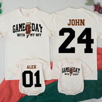 Personalized Football Game Day Shirts for Dad and Son Matching Outfits with Custom Name and Number Varsity Style Baby Toddler Clothes