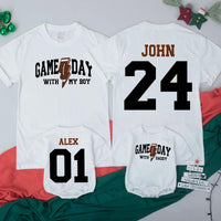 Personalized Football Game Day Shirts for Dad and Son Matching Outfits with Custom Name and Number Varsity Style Baby Toddler Clothes
