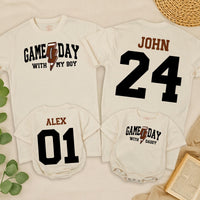 Personalized Football Game Day Shirts for Dad and Son Matching Outfits with Custom Name and Number Varsity Style Baby Toddler Clothes