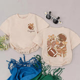 Personalized Football Romper for Baby Girls Game Day Outfit Retro Charm Warm Colors Cozy Toddler Gift Cute Floral Details Birthday Party
